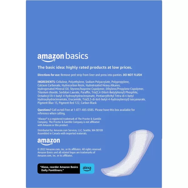 Amazon Basics Daily Pantiliner Extra Long Length Unscented 68 Count 1 Pack Previously Solimo50 Count Pack of 6