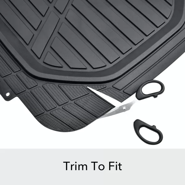 Amazon Basics Deep Dish Universal Heavy Duty PVC Faux Rubber Floor Mats Set 4piece with Cargo Liner AllWeather Protection waterproof Trim To Fit for Cars Automotive SUVs Sedan Trucks BlackBlack Thick Heavy Duty Rubber 4Piece