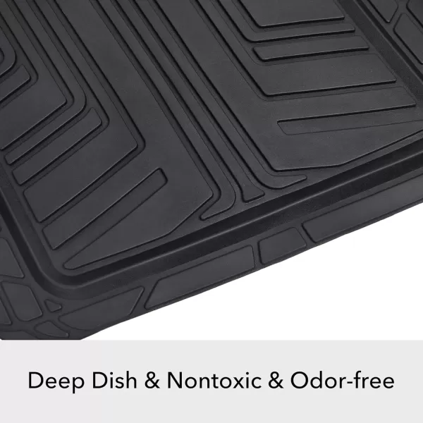 Amazon Basics Deep Dish Universal Heavy Duty PVC Faux Rubber Floor Mats Set 4piece with Cargo Liner AllWeather Protection waterproof Trim To Fit for Cars Automotive SUVs Sedan Trucks BlackBlack Thick Premium Rubber 2Piece