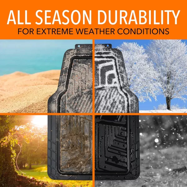 Amazon Basics Deep Dish Universal Heavy Duty PVC Faux Rubber Floor Mats Set 4piece with Cargo Liner AllWeather Protection waterproof Trim To Fit for Cars Automotive SUVs Sedan Trucks BlackBlack Thick Premium Rubber 2Piece