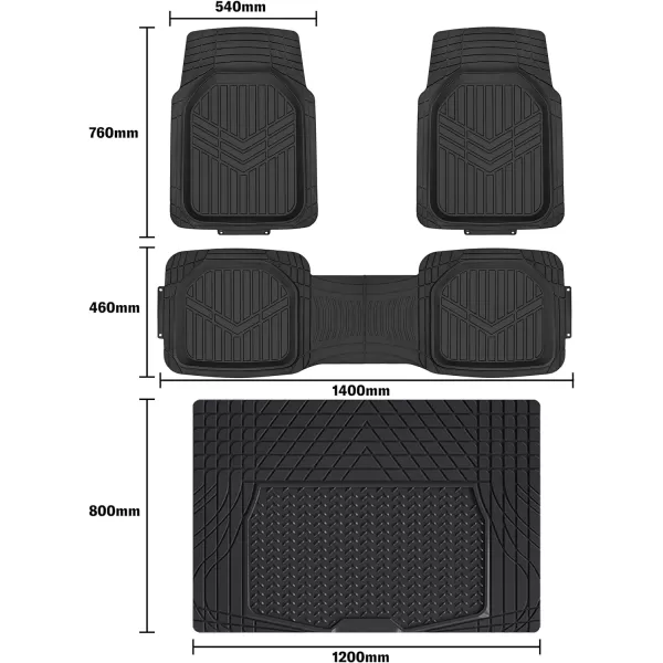 Amazon Basics Deep Dish Universal Heavy Duty PVC Faux Rubber Floor Mats Set 4piece with Cargo Liner AllWeather Protection waterproof Trim To Fit for Cars Automotive SUVs Sedan Trucks BlackBlack Thick Heavy Duty Rubber 4Piece