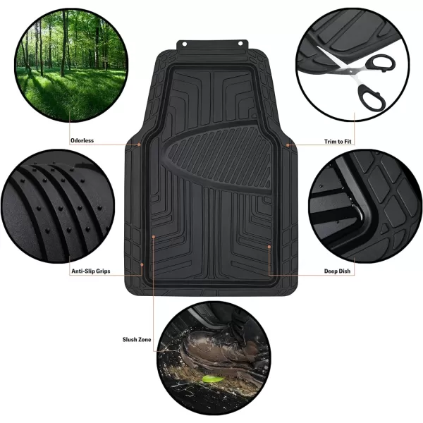 Amazon Basics Deep Dish Universal Heavy Duty PVC Faux Rubber Floor Mats Set 4piece with Cargo Liner AllWeather Protection waterproof Trim To Fit for Cars Automotive SUVs Sedan Trucks BlackBlack Thick Premium Rubber 2Piece