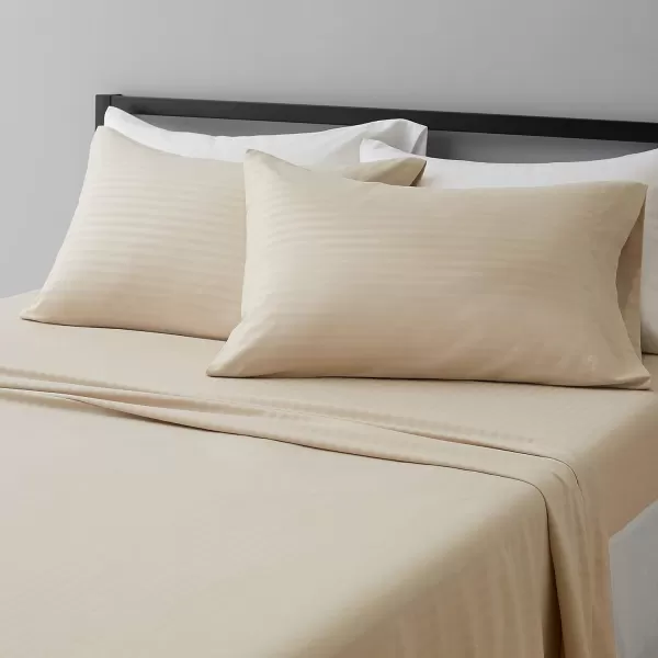 Amazon Basics Deluxe Microfiber Striped 3Piece Sheet Set4 pcs Spa Blue FullBeige Queen