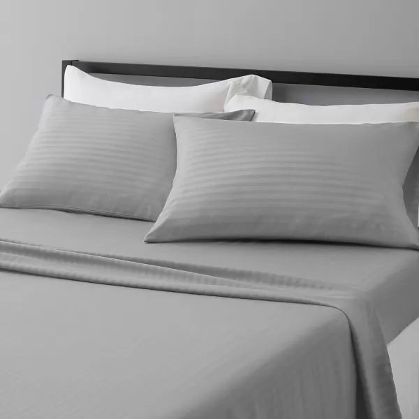 Amazon Basics Deluxe Microfiber Striped 3Piece Sheet Set4 pcs Spa Blue FullDark Grey Full