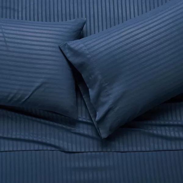 Amazon Basics Deluxe Microfiber Striped 3Piece Sheet Set4 pcs Spa Blue FullNavy Blue Full