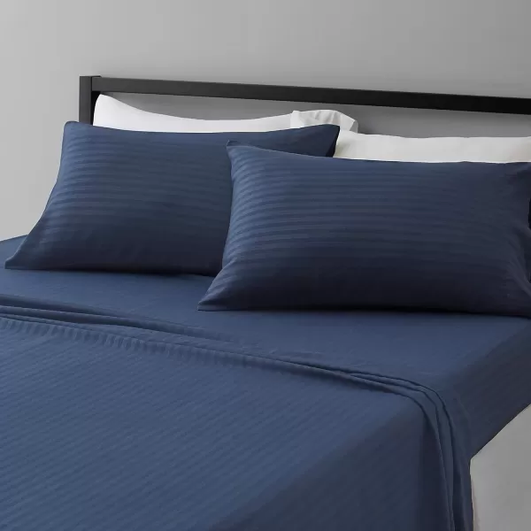 Amazon Basics Deluxe Microfiber Striped 3Piece Sheet Set4 pcs Spa Blue FullNavy Blue Full