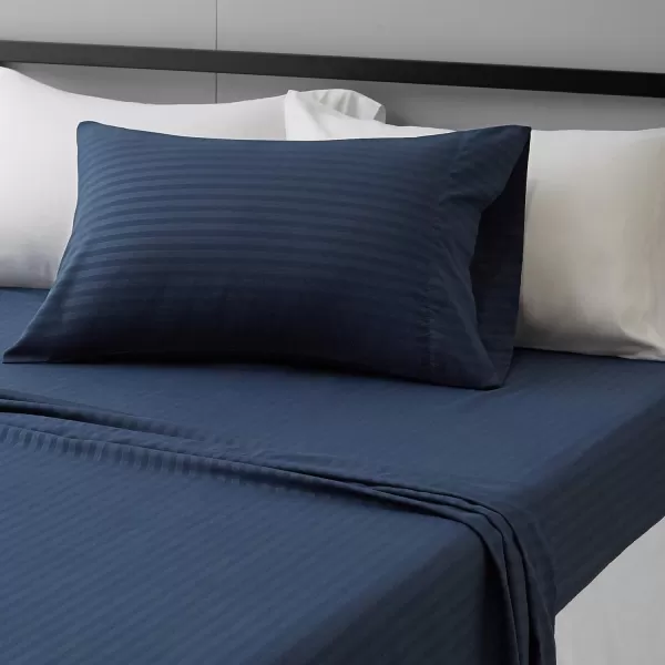 Amazon Basics Deluxe Microfiber Striped 3Piece Sheet Set4 pcs Spa Blue FullNavy Blue Twin