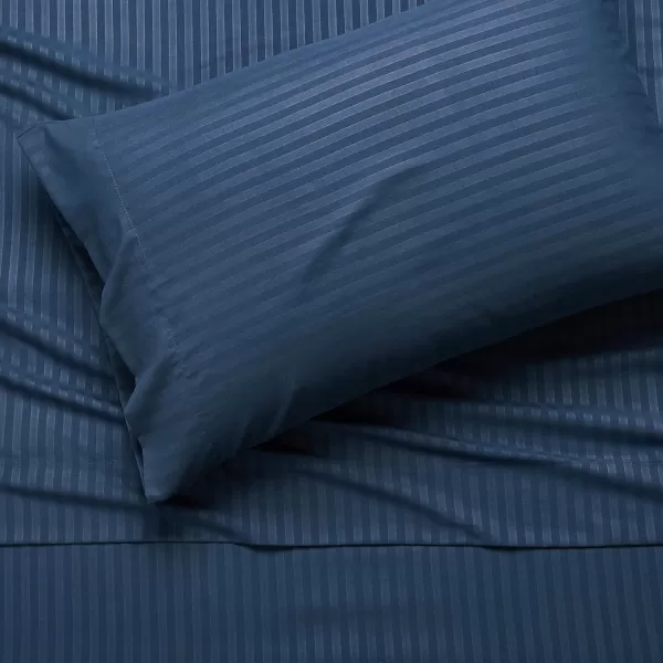 Amazon Basics Deluxe Microfiber Striped 3Piece Sheet Set4 pcs Spa Blue FullNavy Blue Twin