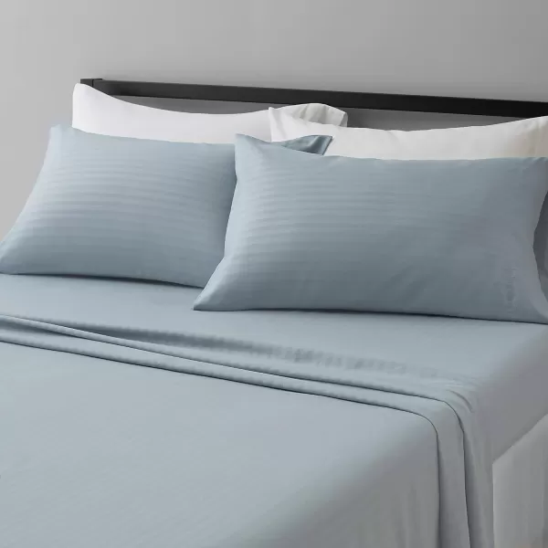 Amazon Basics Deluxe Microfiber Striped 3Piece Sheet Set4 pcs Spa Blue FullSpa Blue Full