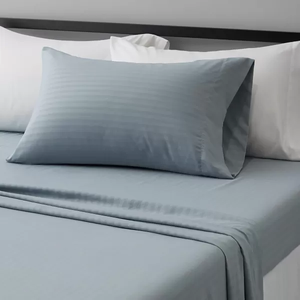 Amazon Basics Deluxe Microfiber Striped 3Piece Sheet Set4 pcs Spa Blue FullSpa Blue Twin