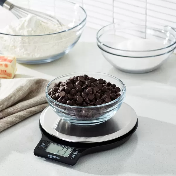 Amazon Basics Digital Kitchen Scale with LCD Display Batteries Included Weighs up to 11 pounds Black and Stainless SteelAmazon Basics Digital Kitchen Scale with LCD Display Batteries Included Weighs up to 11 pounds Black and Stainless Steel