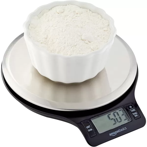 Amazon Basics Digital Kitchen Scale with LCD Display Batteries Included Weighs up to 11 pounds Black and Stainless SteelAmazon Basics Digital Kitchen Scale with LCD Display Batteries Included Weighs up to 11 pounds Black and Stainless Steel