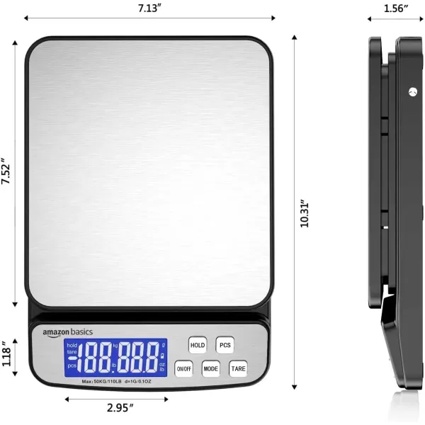 Amazon Basics Digital Postal Table Top Scale AC Adapter Counting Function 110 Pound Capacity 01 Ounce Readability Black110 lb
