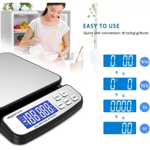 Amazon Basics Digital Postal Table Top Scale AC Adapter Counting Function 110 Pound Capacity 01 Ounce Readability Black110 lb