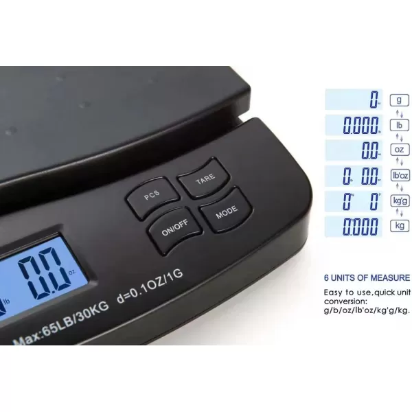 Amazon Basics Digital Postal Table Top Scale AC Adapter Counting Function 110 Pound Capacity 01 Ounce Readability Black65 lb