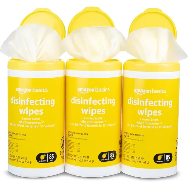 Amazon Basics Disinfecting Wipes Lemon amp Fresh Scent SanitizesCleansDisinfectsDeodorizes White 340 Count 4 Packs of 85 Previously Solimo85 Count Pack of 3 3 Pack Lemon