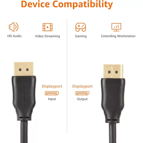 Amazon Basics DisplayPort 12 Cable 216Gbps HighSpeed 4K60Hz 2K165Hz GoldPlated Plugs 6 Foot Black10 Feet 1Pack