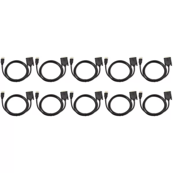 Amazon Basics DisplayPort to DVI Display Cable 1920x1080p 108060Hz Vinyl Cable GoldPlated Plugs 6 Foot Black10 Feet 10Pack