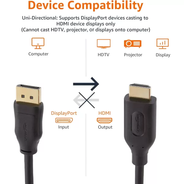 Amazon Basics DisplayPort to HDMI Display Cable UniDirectional 3 Foot120Pack 6 Feet