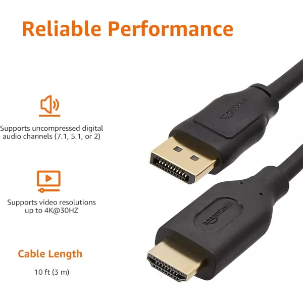 Amazon Basics DisplayPort to HDMI Display Cable UniDirectional 3 Foot1Pack 10 Feet
