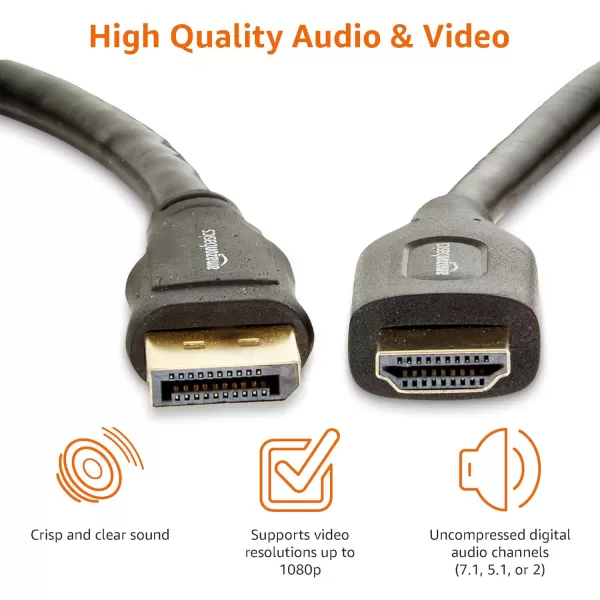 Amazon Basics DisplayPort to HDMI Display Cable UniDirectional 3 Foot1Pack 25 Feet
