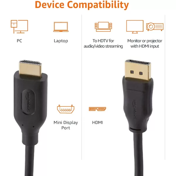 Amazon Basics DisplayPort to HDMI Display Cable UniDirectional 3 Foot5Pack 10 Feet