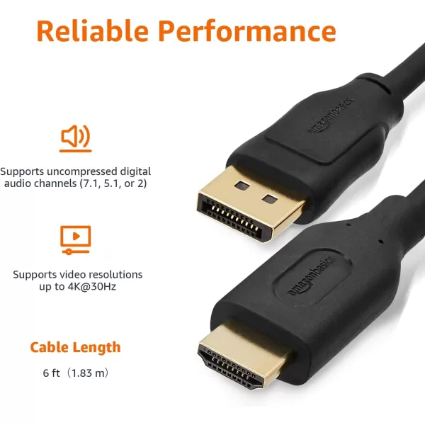 Amazon Basics DisplayPort to HDMI Display Cable UniDirectional 6 Foot  Case of 52 Black52Pack 6 Feet