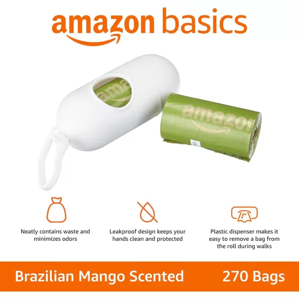 Amazon Basics Dog Poop Bags With Dispenser and Leash Clip Lavender Scented 810 Count 54 Pack of 15 13 Inch x 9 InchBrazilian Mango 270 Bags
