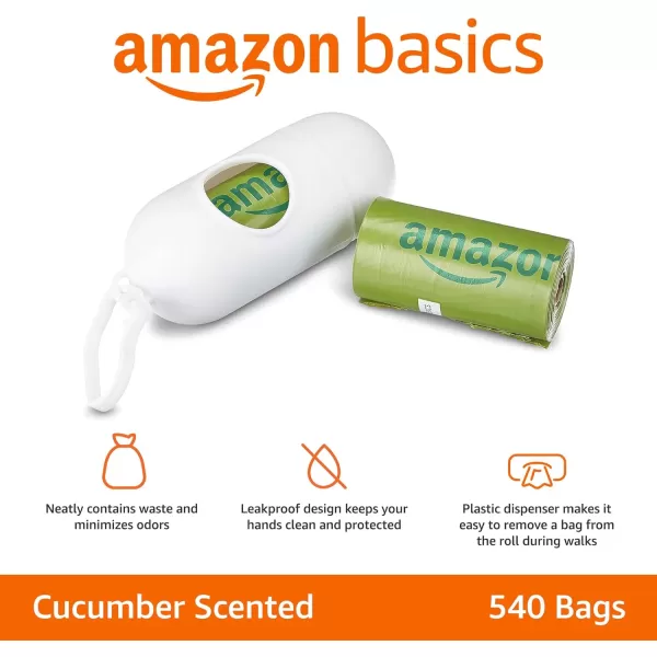 Amazon Basics Dog Poop Bags With Dispenser and Leash Clip Lavender Scented 810 Count 54 Pack of 15 13 Inch x 9 InchCucumber 540 Bags
