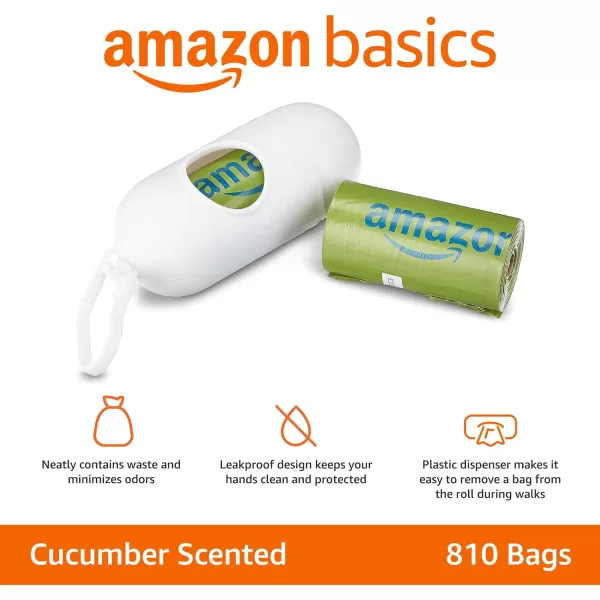 Amazon Basics Dog Poop Bags With Dispenser and Leash Clip Lavender Scented 810 Count 54 Pack of 15 13 Inch x 9 InchCucumber 810 Bags