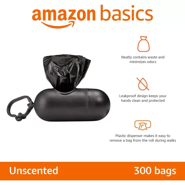 Amazon Basics Dog Poop Bags With Dispenser and Leash Clip Unscented Standard 600 Count 40 Pack of 15 Black 13 Inch x 9 Inch15 Count Pack of 20
