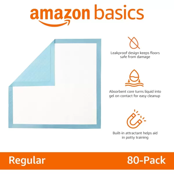 Amazon Basics Dog and Puppy Pee Pads with 5Layer LeakProof Design and QuickDry Surface for Potty Training Regular 22 x 22 Inch Scented  Pack of 100Heavy Duty Regular 80 Count