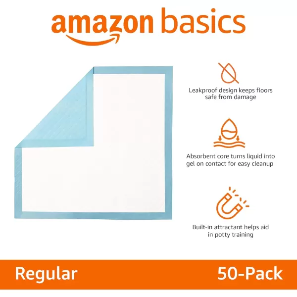 Amazon Basics Dog and Puppy Pee Pads with 5Layer LeakProof Design and QuickDry Surface for Potty Training Regular 22 x 22 Inch Scented  Pack of 100Heavy Duty Regular 50 Count