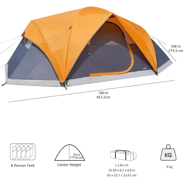 Amazon Basics Dome Camping Tent With Rainfly and Carry Bag 48 Person8person