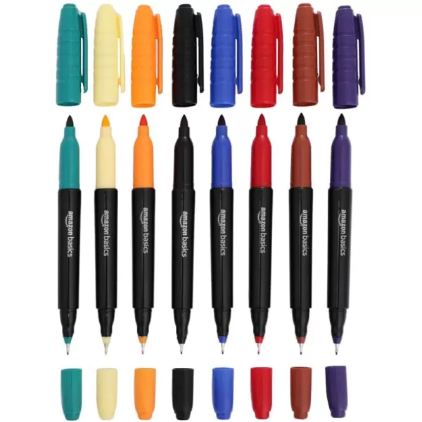 Amazon Basics Dual Tip Permanent Markers Bullet Tip and Ultra Fine Tip 8Pack AssortedAmazon Basics Dual Tip Permanent Markers Bullet Tip and Ultra Fine Tip 8Pack Assorted