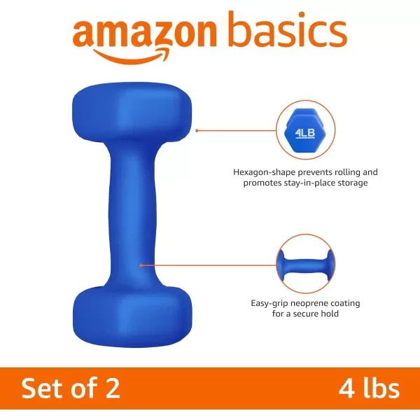 Amazon Basics Easy Grip Workout Dumbbell Neoprene Coated Various Sets and Weights available4Pound Pair