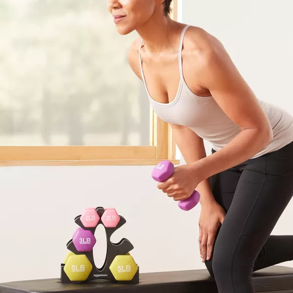 Amazon Basics Easy Grip Workout Dumbbell Neoprene Coated Various Sets and Weights availableRack with 3 Pairs  2 Lb 3 Lb 5 Lb
