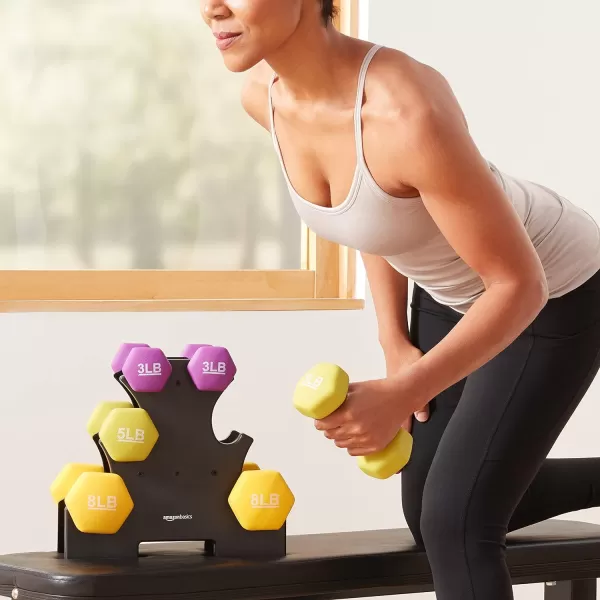 Amazon Basics Easy Grip Workout Dumbbell Neoprene Coated Various Sets and Weights availableRack with 3 Pairs  3 Lb 5 Lb 8 Lb