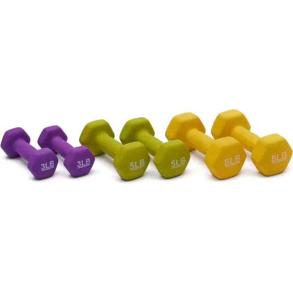 Amazon Basics Easy Grip Workout Dumbbell Neoprene Coated Various Sets and Weights availableRack with 3 Pairs  3 Lb 5 Lb 8 Lb