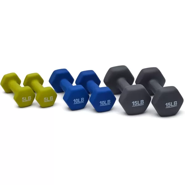 Amazon Basics Easy Grip Workout Dumbbell Neoprene Coated Various Sets and Weights availableRack with 3 Pairs  5 Lb 10 Lb 15 Lb
