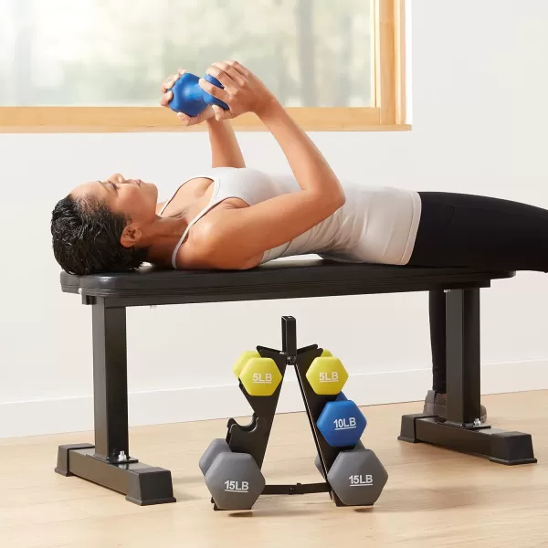 Amazon Basics Easy Grip Workout Dumbbell Neoprene Coated Various Sets and Weights availableRack with 3 Pairs  5 Lb 10 Lb 15 Lb