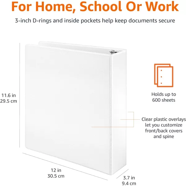 Amazon Basics Economy 3 Ring Binder Showcase View Binder with 3 Inch DRing 2Pack White3inch 2Pack