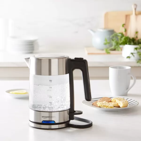 Amazon Basics Electric Glass and Steel Hot Tea Water Kettle 17Liter Black and SliverGlass Carafe 10 Liter