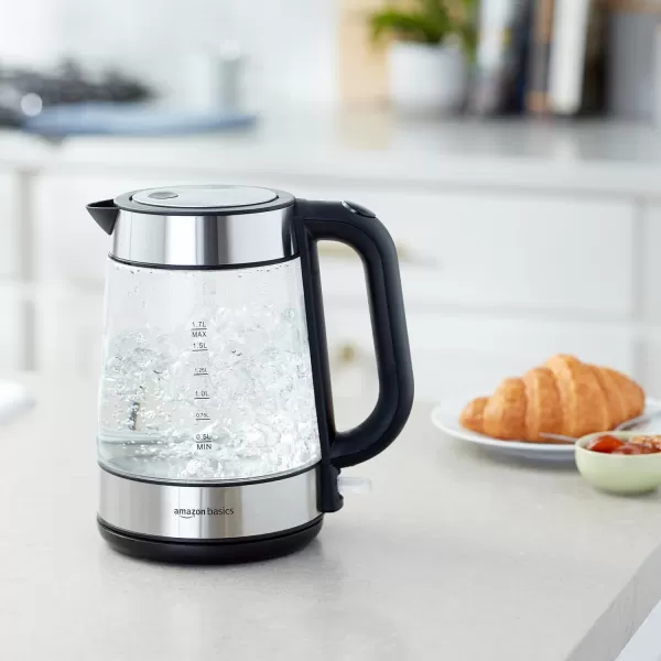 Amazon Basics Electric Glass and Steel Hot Tea Water Kettle 17Liter Black and SliverGlass Carafe 17 Liter