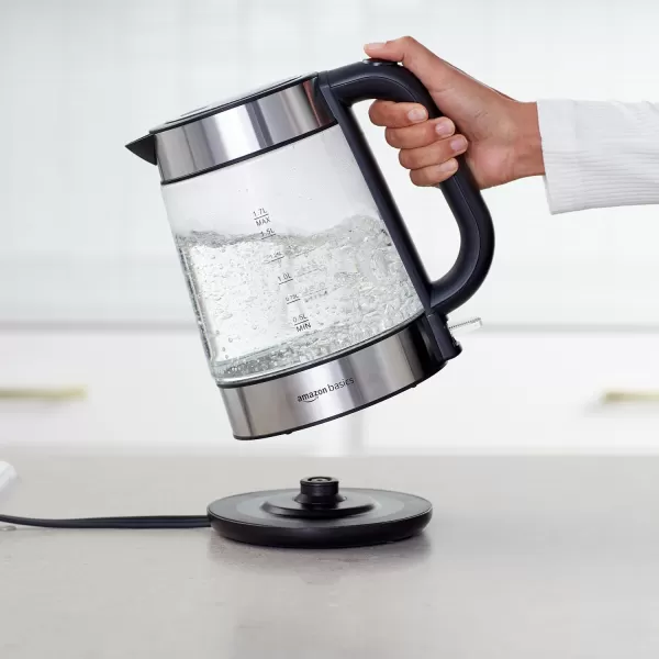 Amazon Basics Electric Glass and Steel Hot Tea Water Kettle 17Liter Black and SliverGlass Carafe 17 Liter