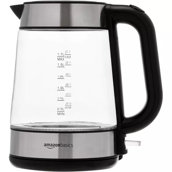 Amazon Basics Electric Glass and Steel Hot Tea Water Kettle 17Liter Black and SliverGlass Carafe 17 Liter