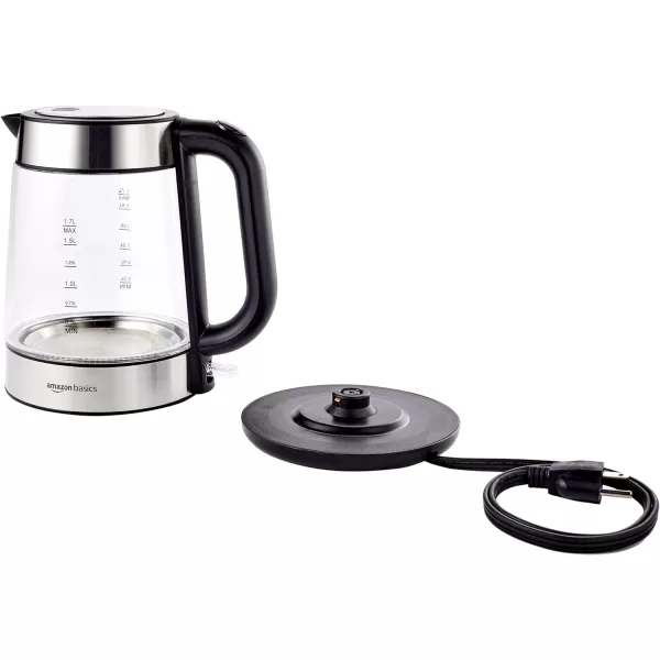 Amazon Basics Electric Glass and Steel Hot Tea Water Kettle 17Liter Black and SliverGlass Carafe 17 Liter