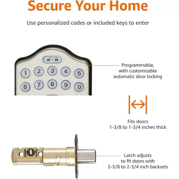 Amazon Basics Electronic Keypad Deadbolt Door Lock with TouchControl Keyless Entry Keyed Entry Option Contemporary Matte BlackSatin Nickel Traditional
