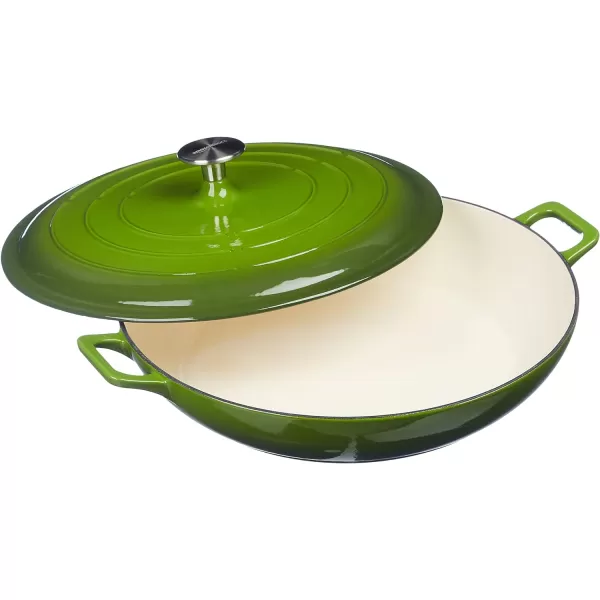 Amazon Basics Enameled Cast Iron Covered Oval Casserole Skillet 33Quart WhiteGreen