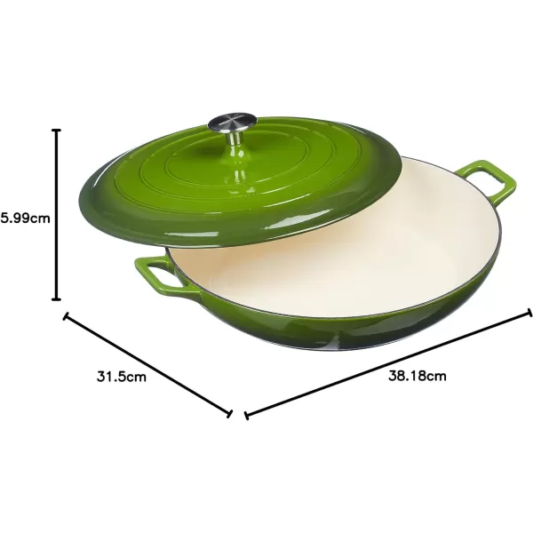 Amazon Basics Enameled Cast Iron Covered Oval Casserole Skillet 33Quart WhiteGreen
